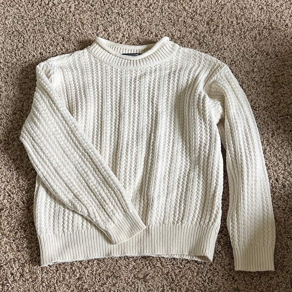 Classic Crewneck Cable Knit Sweater in Cream